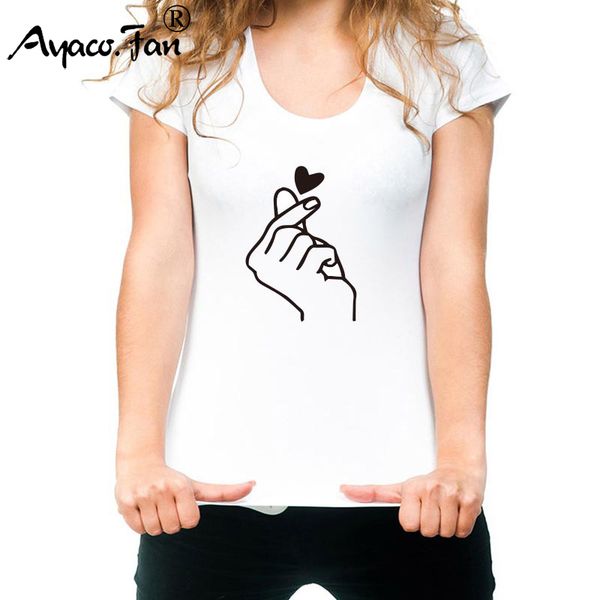 

cute finger love printing women's t-shirts summer new harajuku short sleeve o-neck shirts casual loose lady tee plus size, Black