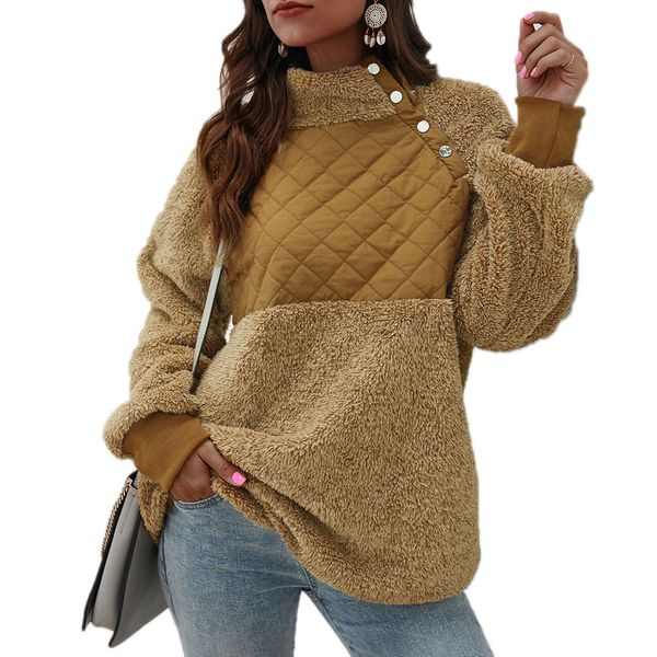 

women's retro splice high neck female pullover long raglan sleeve patchwork fleece warm sweatshirt, Black
