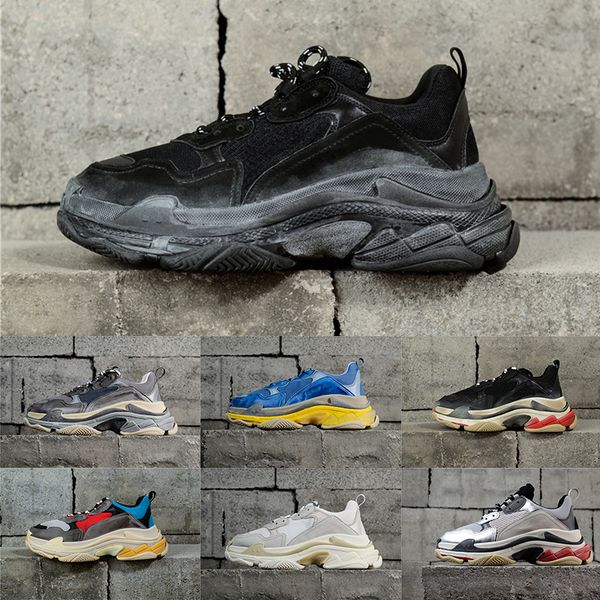 

2020 fashion dirty shoes make old triple s dad shoes luxury designer sports sneakers black grey sliver beige big sole mens trainers 36-45