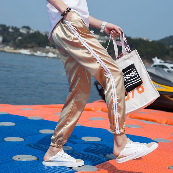 

2020 new men's summer smooth fabric silk cropped trousers ice silk casual pants sports pants s-4xl, Black