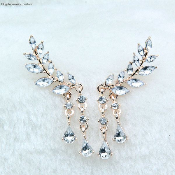 

tassel wing style drop earrings rose gold color/silver tone fashion cubic jewelry for women statement jewelry for gift e0106