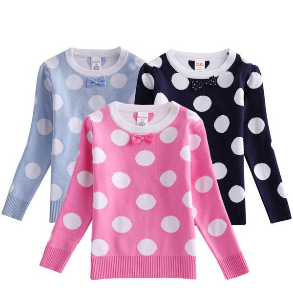 

детская одежда осень новая девушка горошек пуловер свитер детские двухслойный свитер, Blue