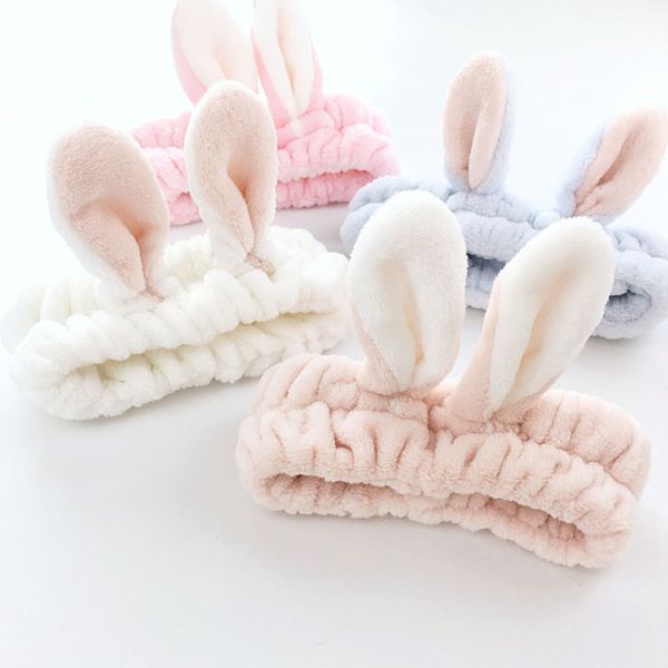 

cute solid coral fleece ears headband for women girls winter makeup face headbands hair bands fashion hair accessories
