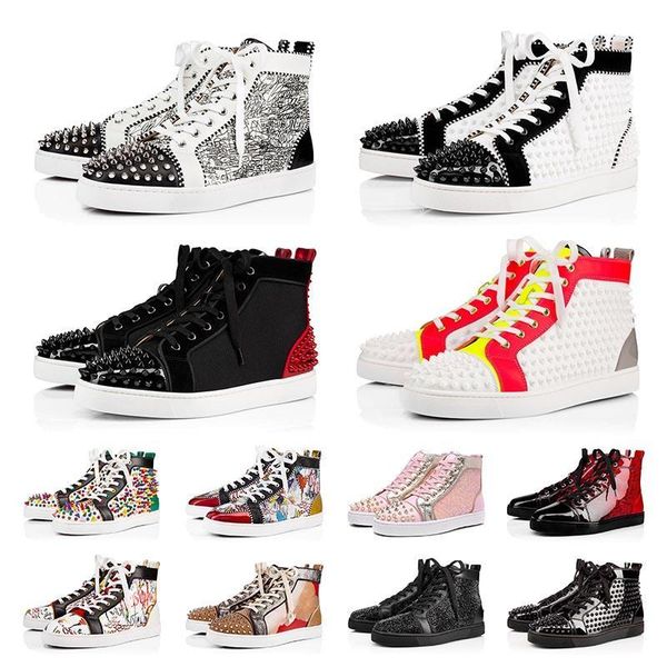 

ace red bottoms shoes for men women designer luxury casual shoes fashion brand party lovers platform red spikes sneakers big size us 13, Black