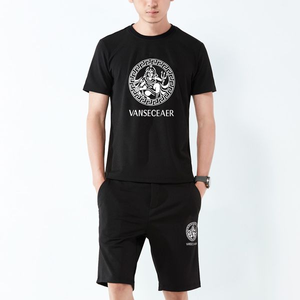 

men's t-shirt shorts suit trend casual summer sports suit men's tide brand short-sleeved trousers two-piece male, Gray