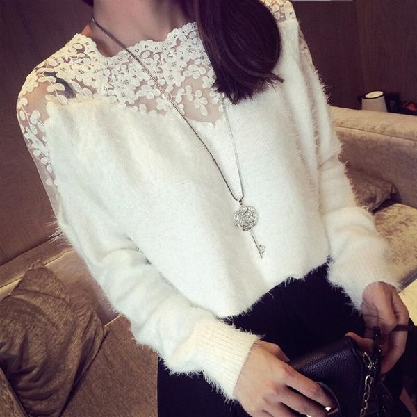 

women sweater time-limited wool cardigan in the autumn of 2015 new mohair horn sleeve flower female head of bud knit sweater, White;black