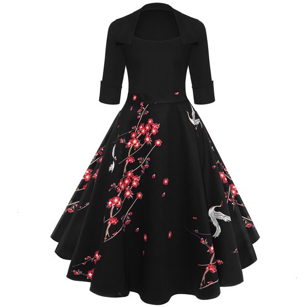 

woman dresses women clothing print floral high waist dress new spring rockabilly patchwork big dresses vestidos female designer clothes, Black;gray