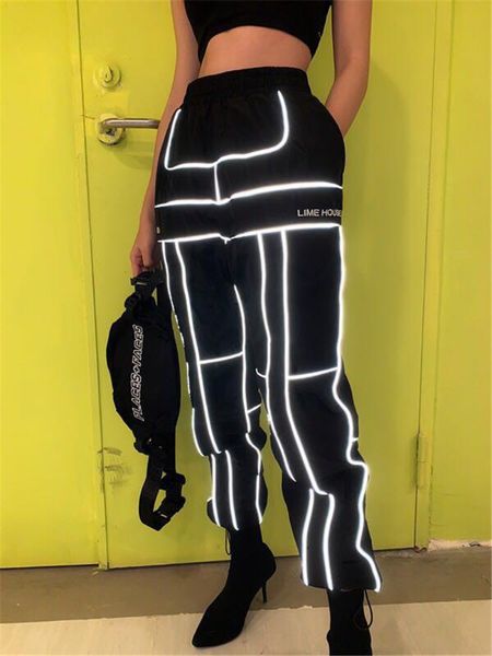 

2019 summer dropshipping 3m reflective personality fashion hip hop harem pants trousers male tactical pants cargo, Black