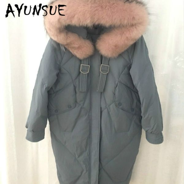 

ayunsue white duck down jacket women big fur collar winter coat women down coat puffer jacket warm parka veste femme yy1464, Black