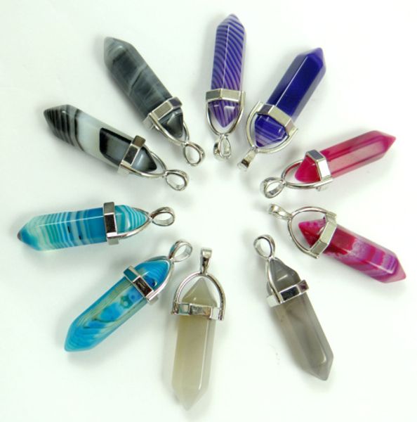 

natural stone quartz crystal stripe agates turquoises mixed pillar charms chakra pendants for diy jewelry necklaces accessories, Silver