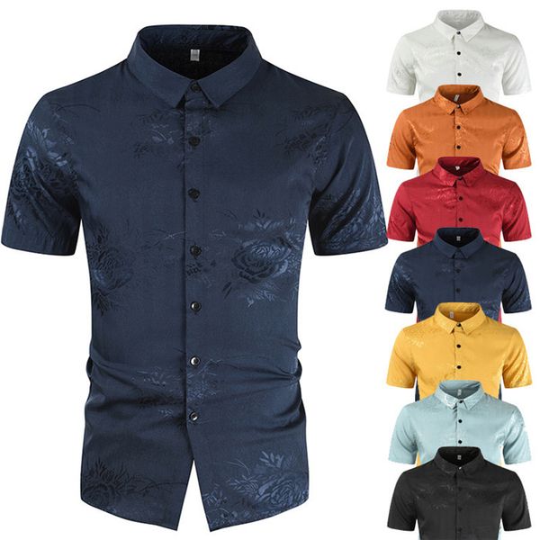 

mens 3d floral print shirts summer casual lapel neck designer tshirts solid color new style slim apparel, White;black