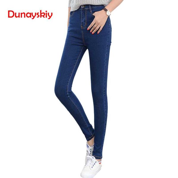 

dunayskiy women skinny black jeans skinny slim denim jeans plus size high waist casual pencil pants basic trousers woman, Blue