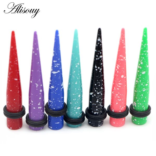 

2pc assorted colors acrylic spike flesh tunnel plugs gauge taper ear stretcher expander rings body piercing helix punk jewelry, Slivery;golden