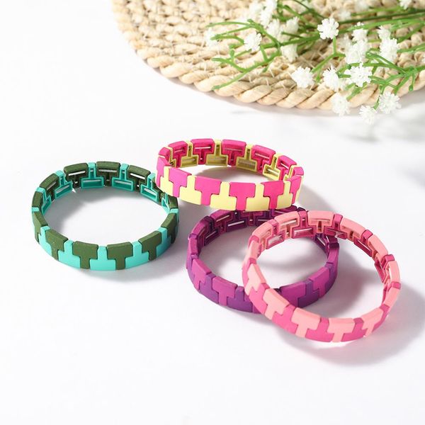

skyrim fashion paint alloy multicolor elastic bracelet bohemian boho enamel beaded pulseras bangle jewelry gift for women mujer, Black