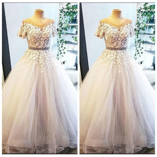 

2019 real p short sleeve pink tulle boho ball gown spring wedding dresses crystal bridal gowns 2019 hochzeitskleid abiti da sposa, White