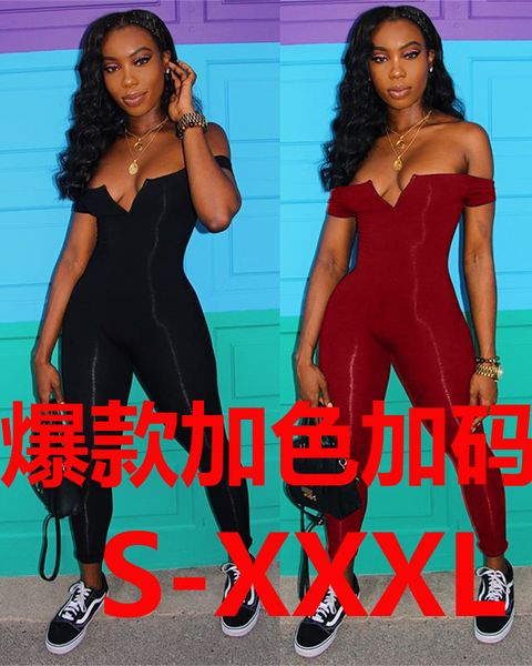 

new spot european and american womens v-neck strapless jumpsuit, Black;white