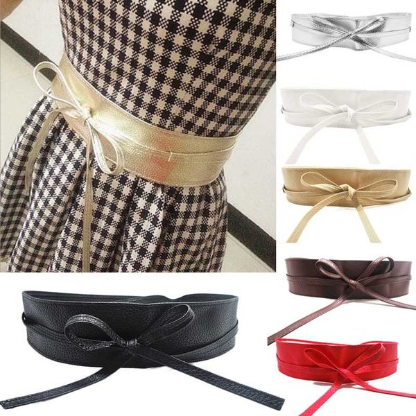 

women fashion summer belts & cummerbunds women belt soft pu leather wide self tie wrap around waist band dress belt for, Black;brown