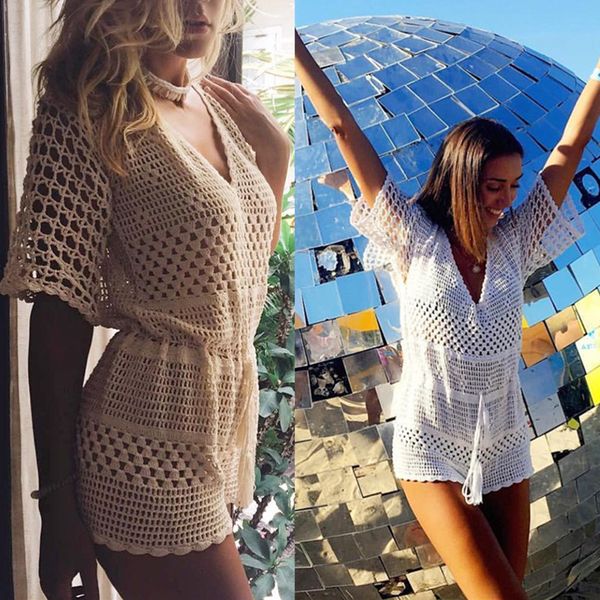 

hand crochet one piece monokini bikini cover up beachwear beach dress