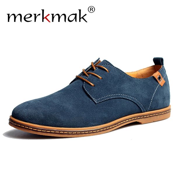 Merkmak Suede Men Leather Shoes Solid Lace Up Big Size 38 48