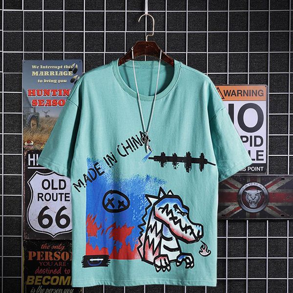

tide brand luxury designer men summer round neck short-sleeved t-shirt men pullover european and american hip-hop cartoon printing popular b, White;black