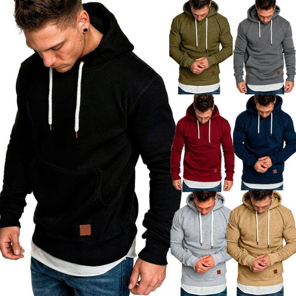 

new autumn men's pullover coat hoodie sweatshirt pockets long sleeve sports fitness male hood sweatshirts, Black