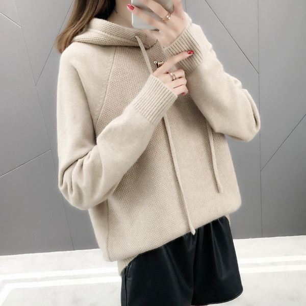 

women warm soft touch knit hooded sweater pullover jumpers 2019 autumn winter new arrivals female apparels, White;black