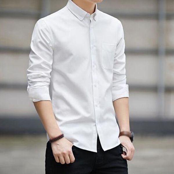 

men shirts business autumn slim blouse fashion work long sleeve tee, White;black