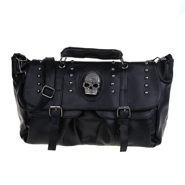 

popular fashion womens personalise punk rivet skull shoulder bag handbag black