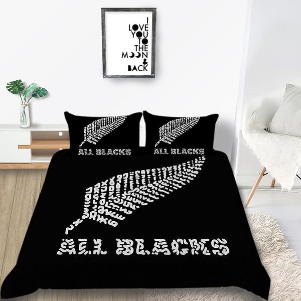 Feather Bedding Set King Creative Ancient Script Duvet Cover Black