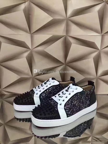

brand designer low water drill & spikes sneakers flats red bottom shoes luxury spikes shoes for men women designer sneakers with box, Black