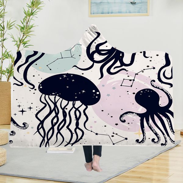 

undersea animal 3d hooded blanket sherpa fleece wearable plush throw blanket on bed sofa thick warm b271