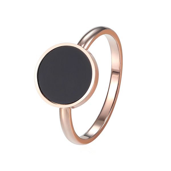 

new design brand ring for women titanium steel black enamel three wide rose gold color beauty anillos female rings jewelry gift, Silver