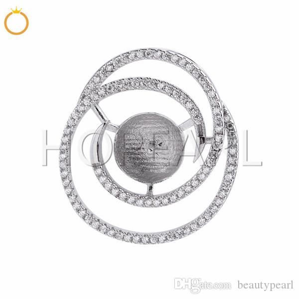 

circle round zircons pave 925 sterling silver pendant diy jewelry findings for big pearl 5 pieces, Slivery;crystal