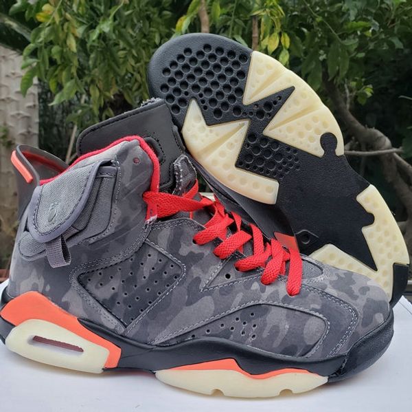 

2020 new grey red camo travis scotts cactus jack 6 6s mens basketball shoes 3m ts medium olive green sports sneakers des chaussures, White;red