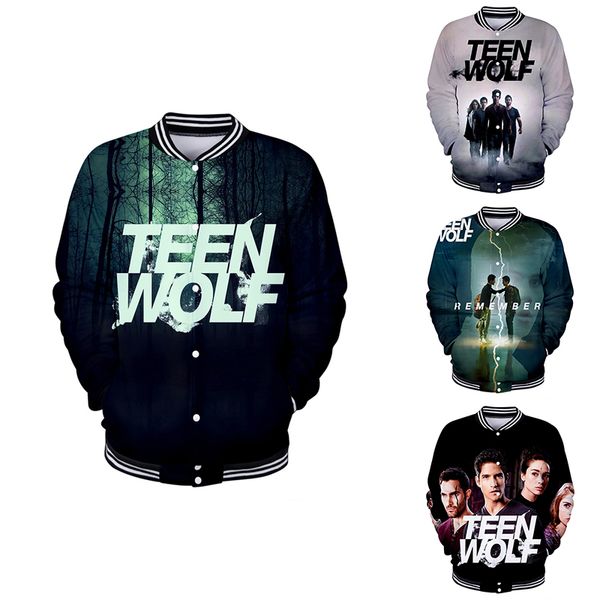 

teen wolf 3d baseball jacket coat costume fashion men women hoodie sweatshirts casual long sleeve pocket 3d hoodies jackets, Black;brown