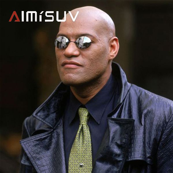 

aimisuv round rimless sunglasses men matrix morpheus men's classic clamp nose glasses mini frameless brand design glasses uv400, White;black