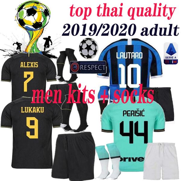 

2019 2020 inter lautaro skriniar politano home 3rd milan soccer jerseys perisic nainggolan 19 20 football shirts kits lukaku set, Black