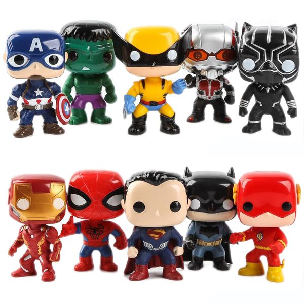 

funko pop 10pcs/lot dc justice league action figures marvel avengers dolls super heros characters model action toys gifts for children