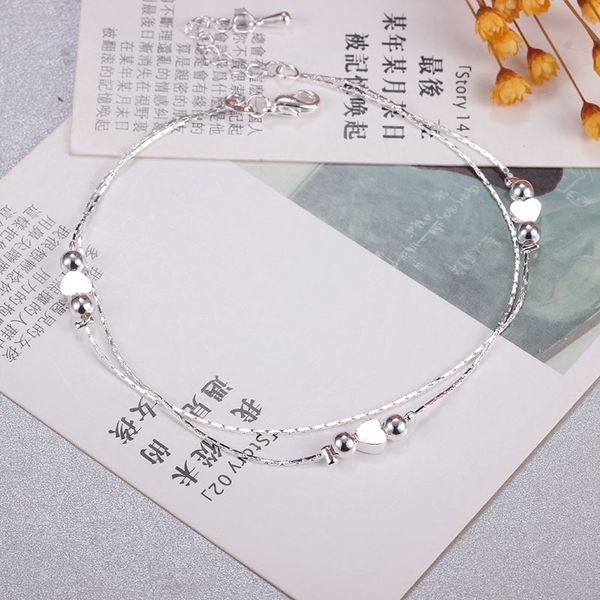 

creative round beads multilayer anklet women's korean-style fashion heart shape beach anklet fashion new style accessories, Red;blue