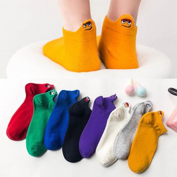 

new women socks happy fashion ankle funny socks women cotton embroidered expression candy color 1 pair sock couple ls2, Pink;yellow