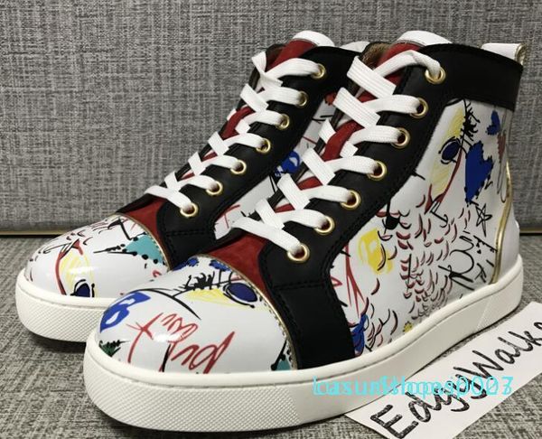 

2019 wholesale spikes high red bottom pik pik studded sneakers shoes women men luxury designer flat casual red autumn c27, Black