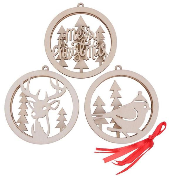 

3pcs/lot wood hollow christmas bulb pendant hanging motif carve decor christmas decoration for home tree decoration