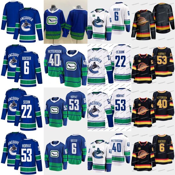 

#6 Brock Boeser Jersey 2019-20 Vancouver Canucks 50th 40 Elias Pettersson 53 Bo Horvat 22 Daniel Sedin 33 Henrik Sedin Hockey Jerseys Cheap