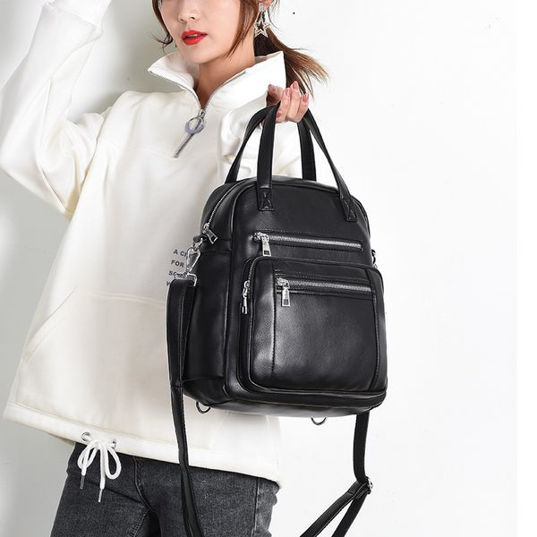 

2020 new women's backpack korean version solid color casual large capacity travel bag fashion casual backpack ladies