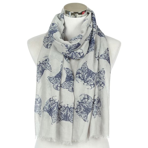 

winfox grey blue women scarf chiffon cat printed shawl scarf hijab wrap headband ladies muslim hijabs