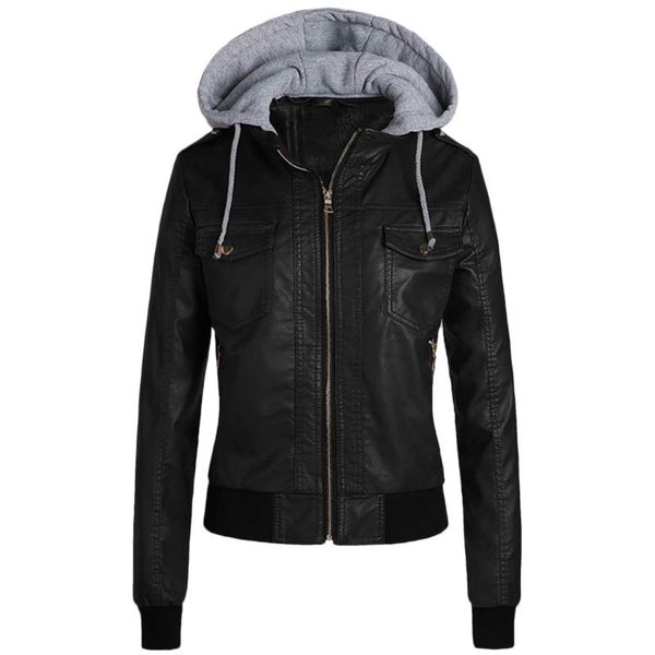 

women's leather & faux gothic jacket women hoodies winter autumn motorcycle black outerwear pu 2021 coat#j30