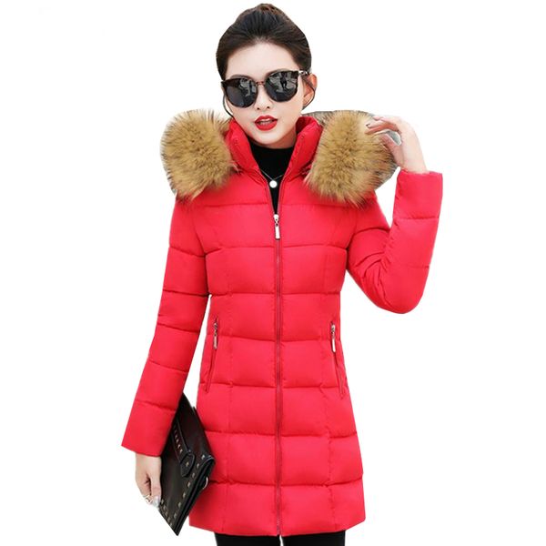 Fashion-Parka Donna Soprabito Giacca invernale New Coreano lungo rosa con cappuccio Plus Size Donna Piumino Collo grande pelliccia Moda Cappotto caldo 3XL