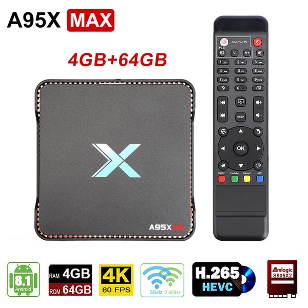 

Запись видео Android 8.1 A95X MAX TV Box 4 ГБ ОЗУ 64 ГБ Amlogic S905X2 Четырехъядерный процессор Dual Wifi