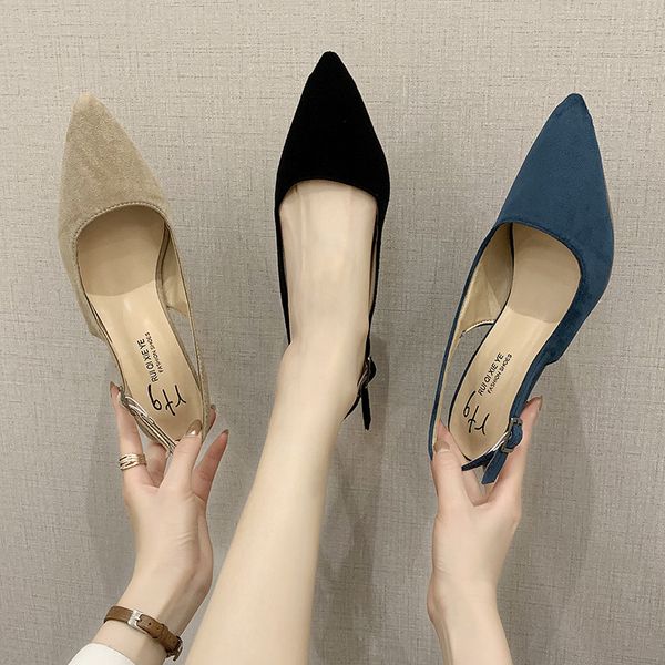 

comfort shoes for women all-match pointed heel sandals 2020 summer women's heels suit female beige buckle strap comfort block, Black