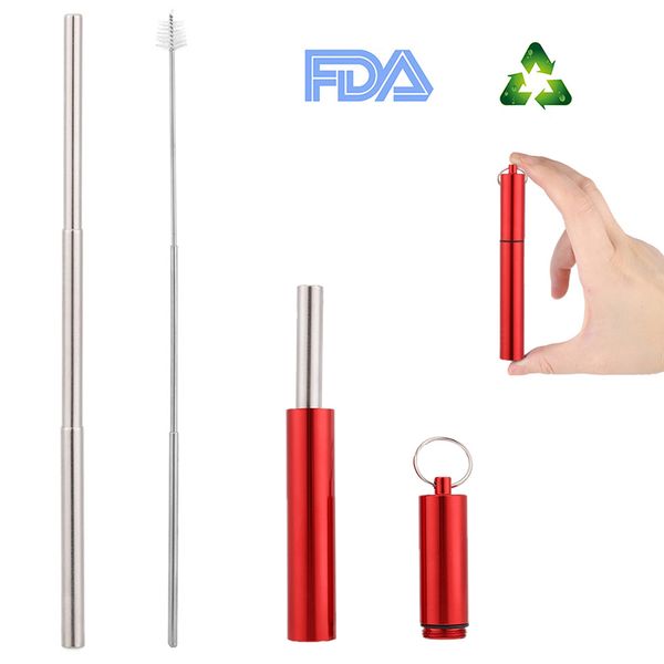 

portable stainless steel drinking straw travel straw reusable with 1 brush metal carry case party bar dropship